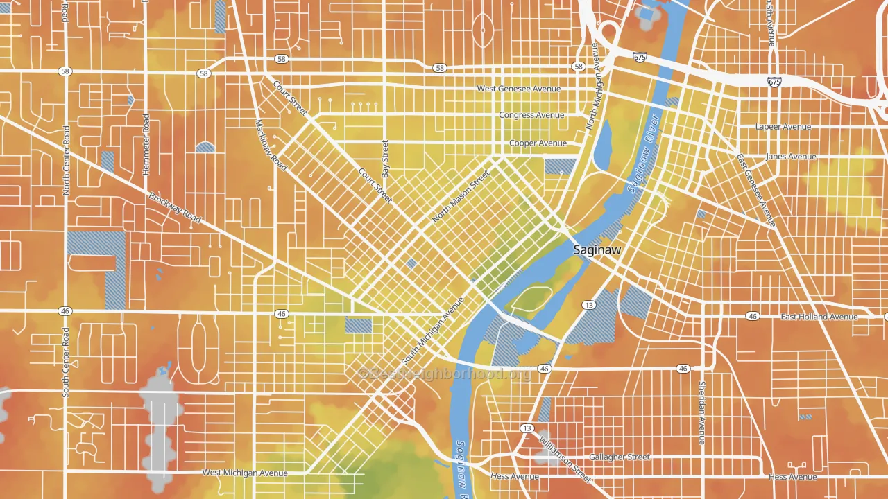 Bike Grade map of Old Saginaw City, Saginaw, MI