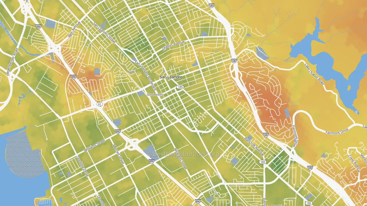 Bike Grade map of Old San Leandro, San Leandro, CA