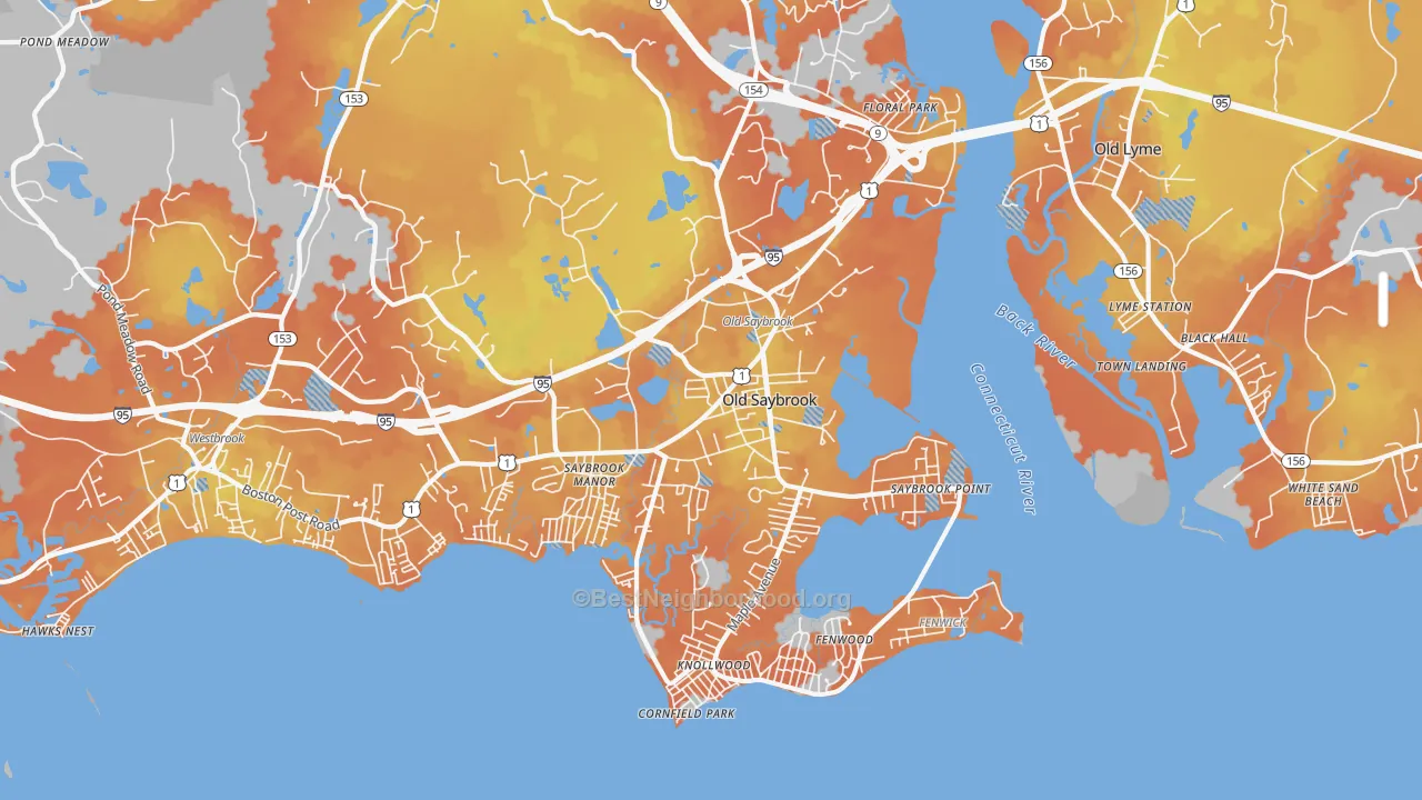 Bike Grade map of Old Saybrook, CT