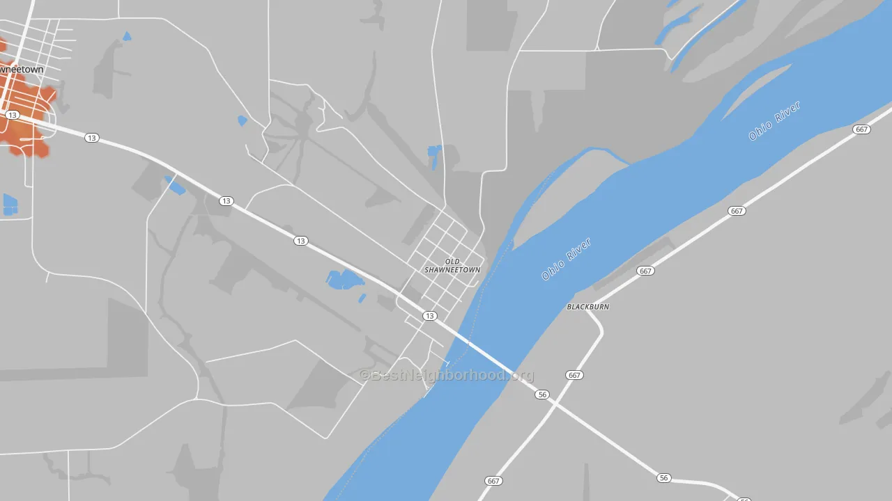 Bike Grade map of Old Shawneetown, IL