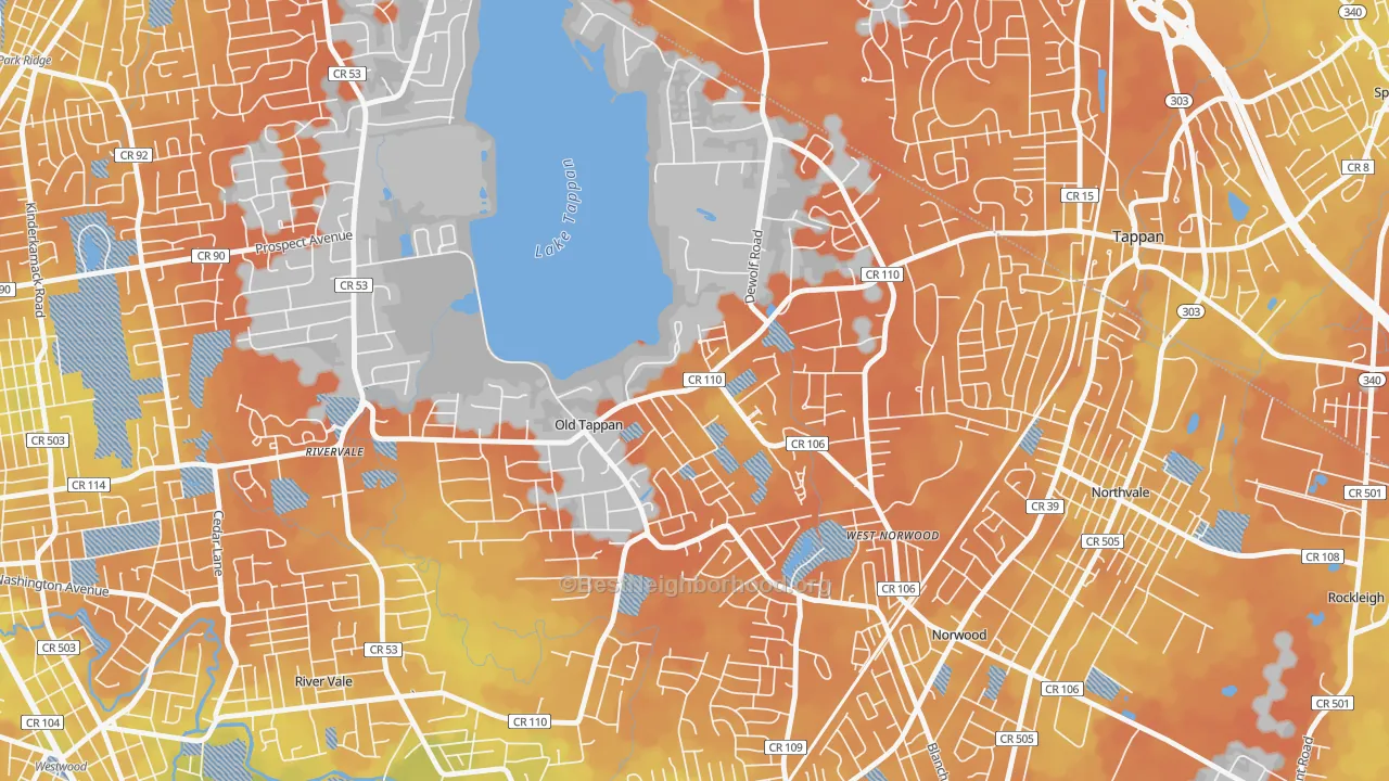 Bike Grade map of Old Tappan, NJ