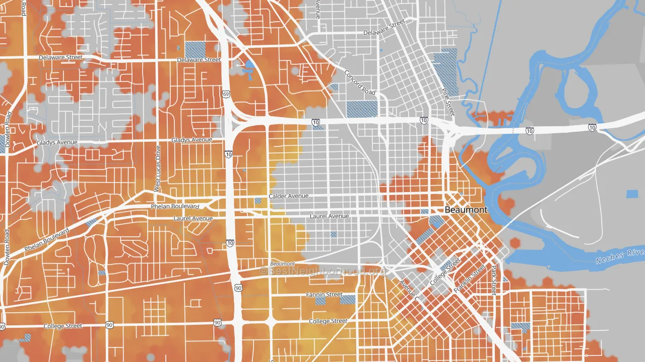 Bike Grade map of Old Town, Beaumont, TX