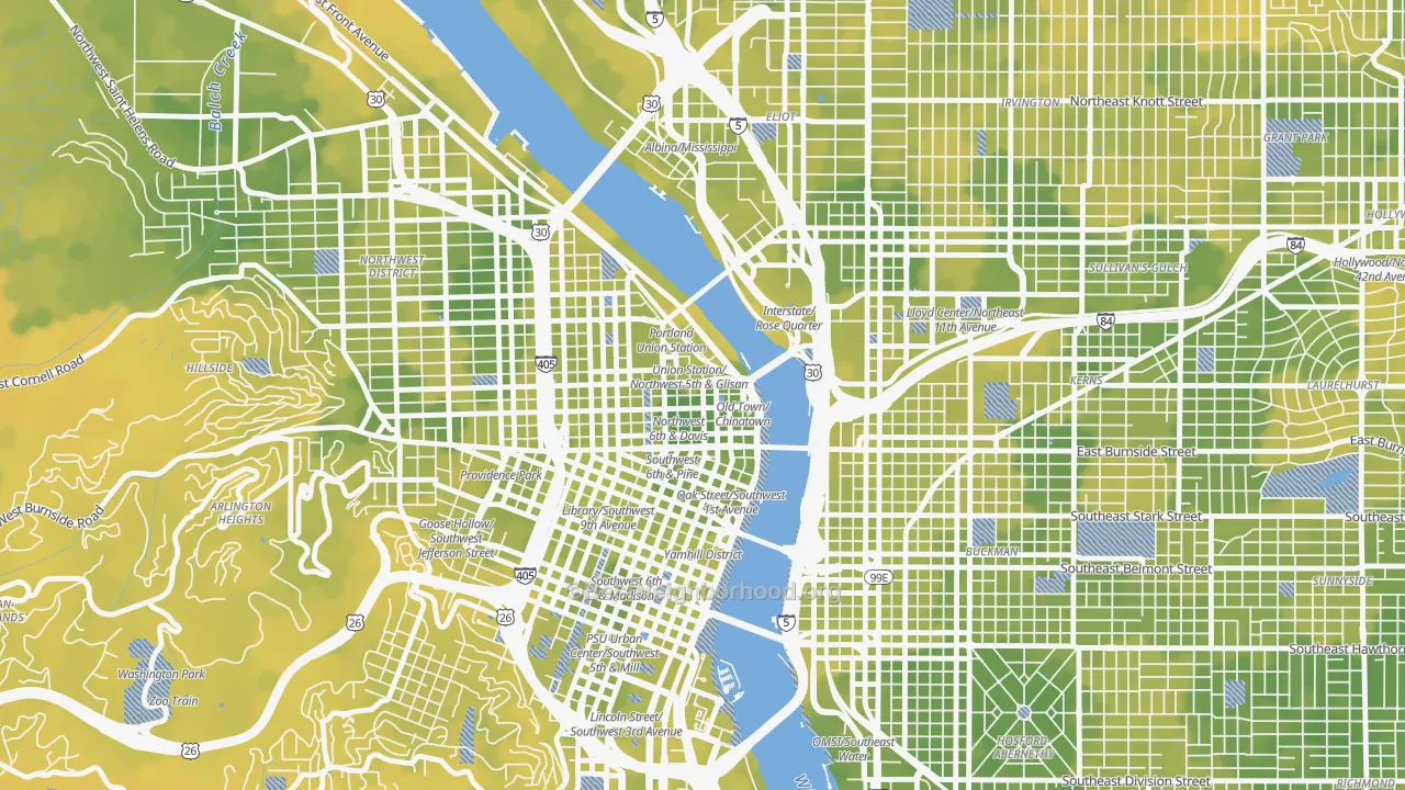 Bike Grade map of Old Town-Chinatown, Portland, OR