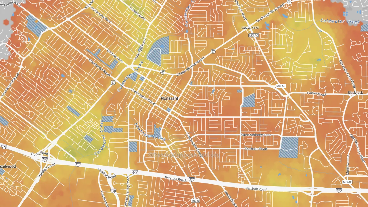 Bike Grade map of Old Town Florissant, Florissant, MO