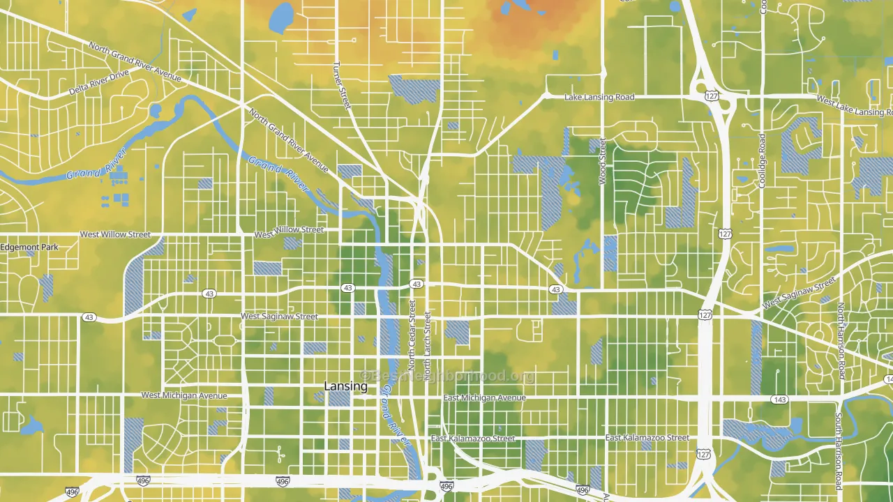 Bike Grade map of Old Town, Lansing, MI