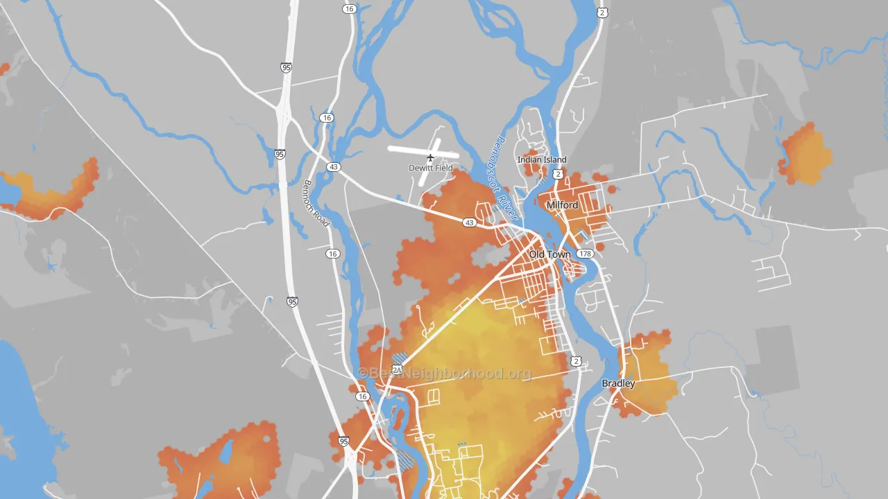 Bike Grade map of Old Town, ME