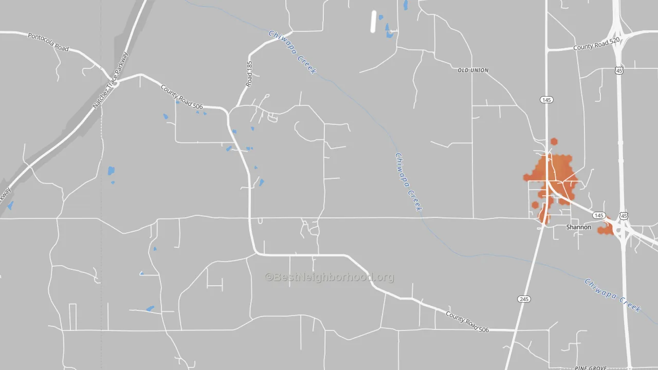 Bike Grade map of Old Union, MS