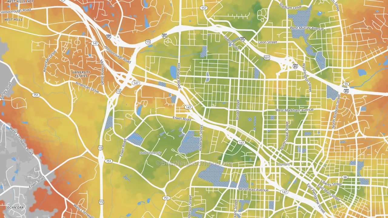 Bike Grade map of Old West Durham, Durham, NC