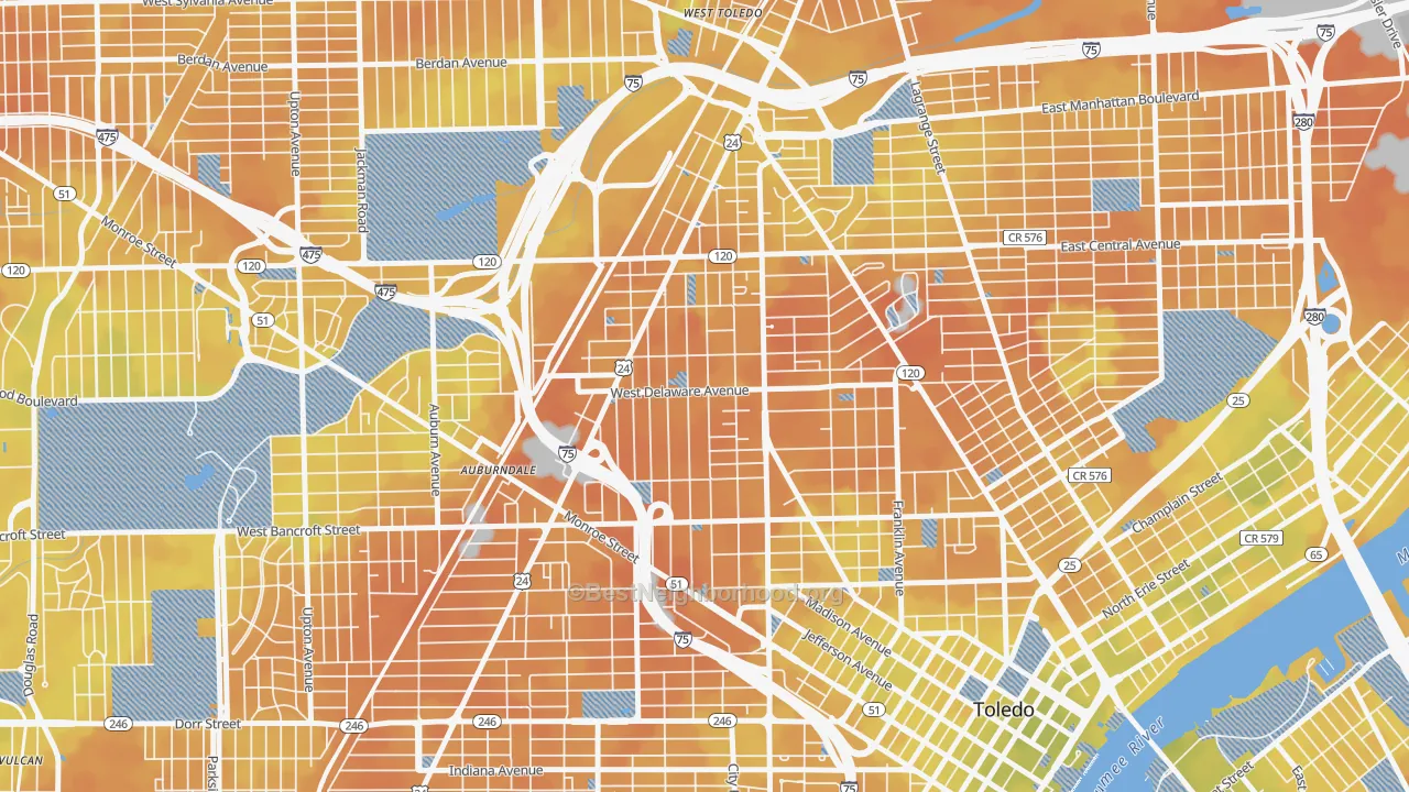 Bike Grade map of Old West End, Toledo, OH