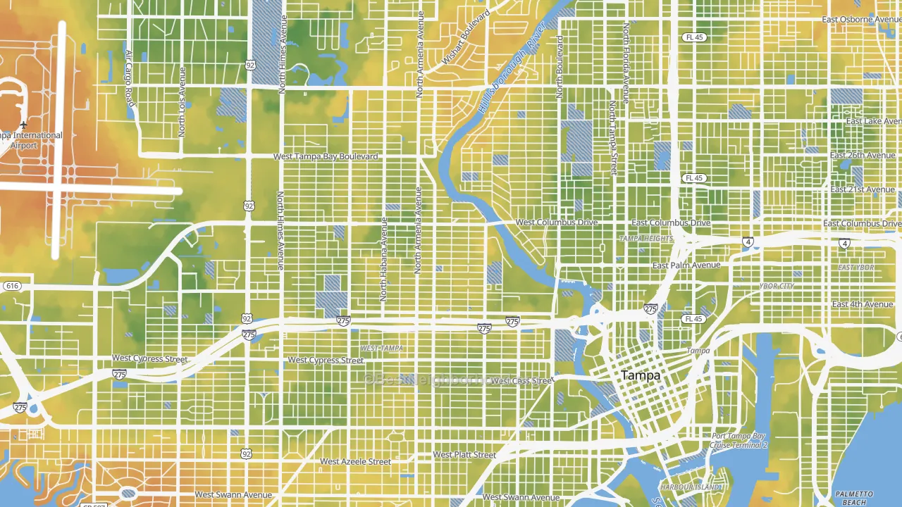 Bike Grade map of Old West Tampa, Tampa, FL
