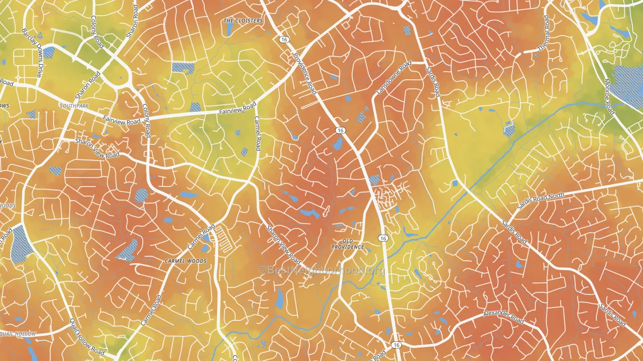 Bike Grade map of Olde Providence North, Charlotte, NC