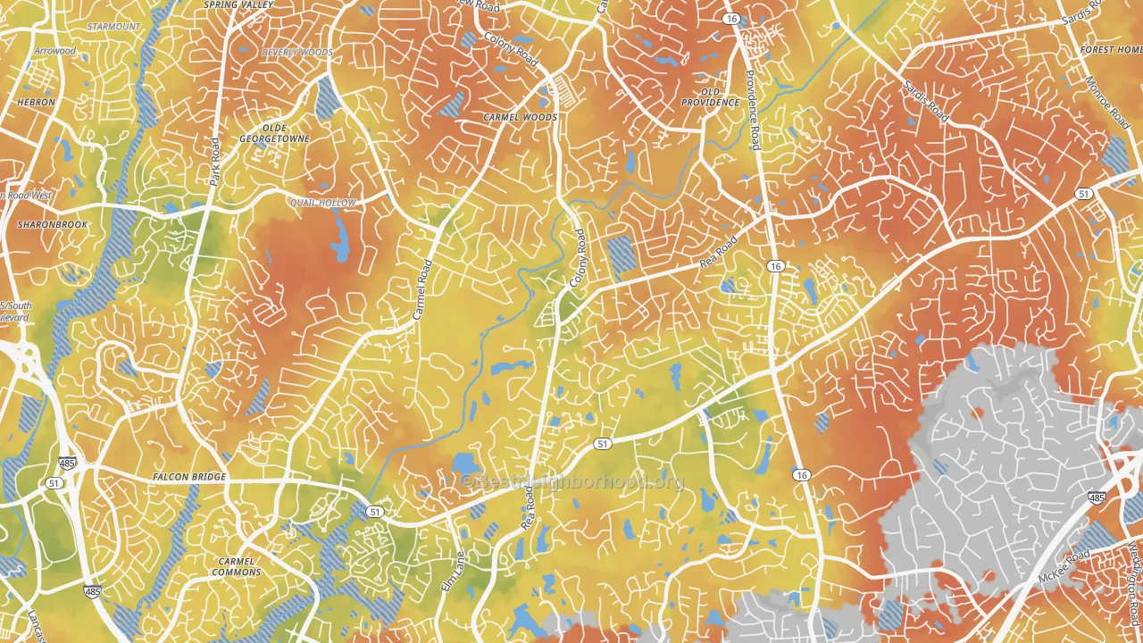Bike Grade map of Olde Providence South, Charlotte, NC