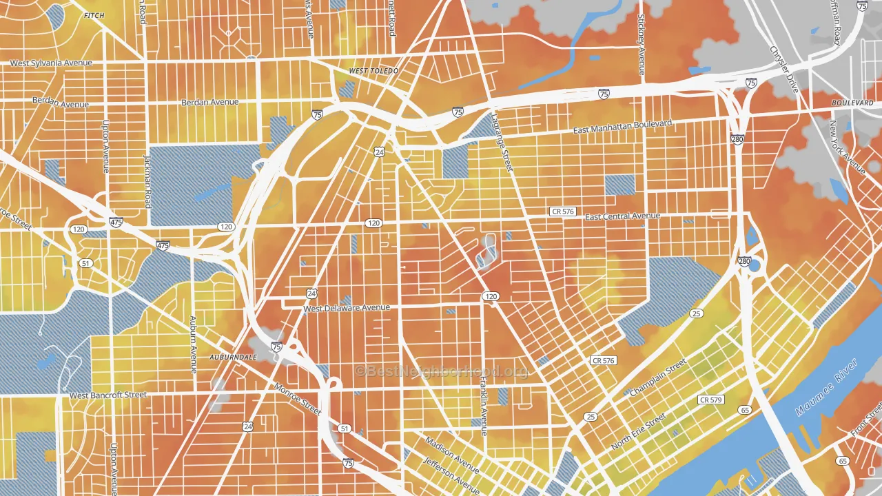 Bike Grade map of Olde Towne, Toledo, OH