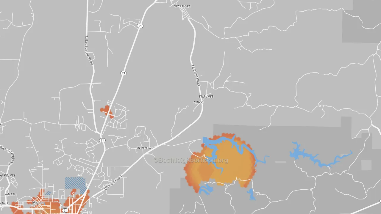 Bike Grade map of Oldfield, AL