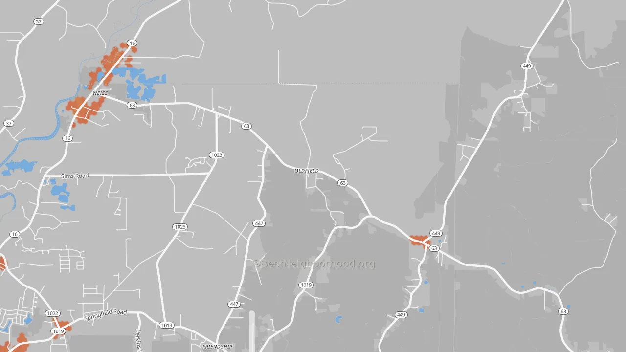 Bike Grade map of Oldfield, LA