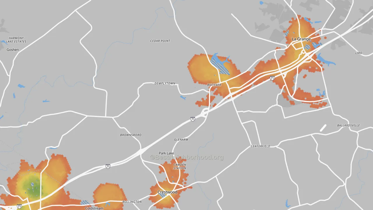 Bike Grade map of Oldham County, KY