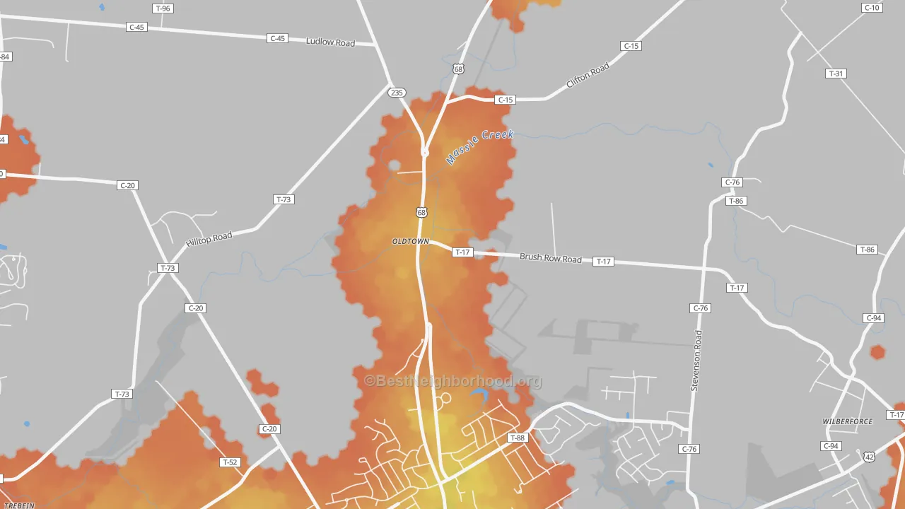 Bike Grade map of Oldtown, OH