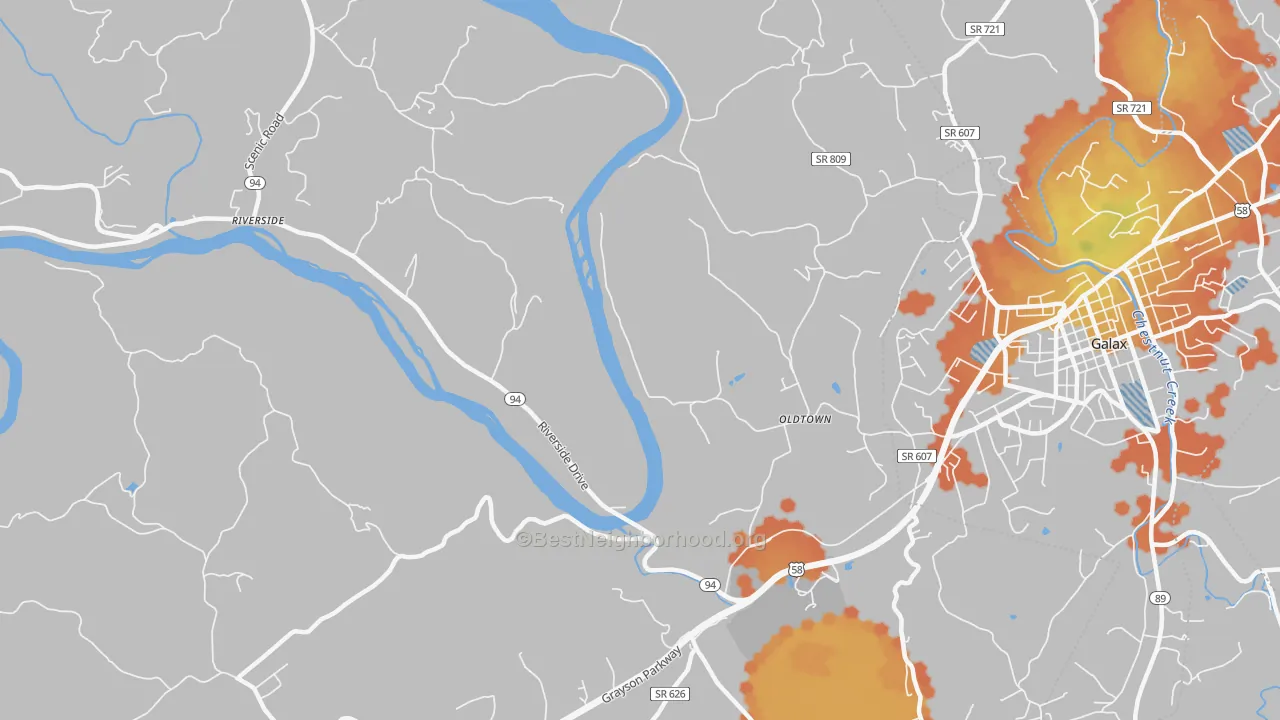 Bike Grade map of Oldtown, VA