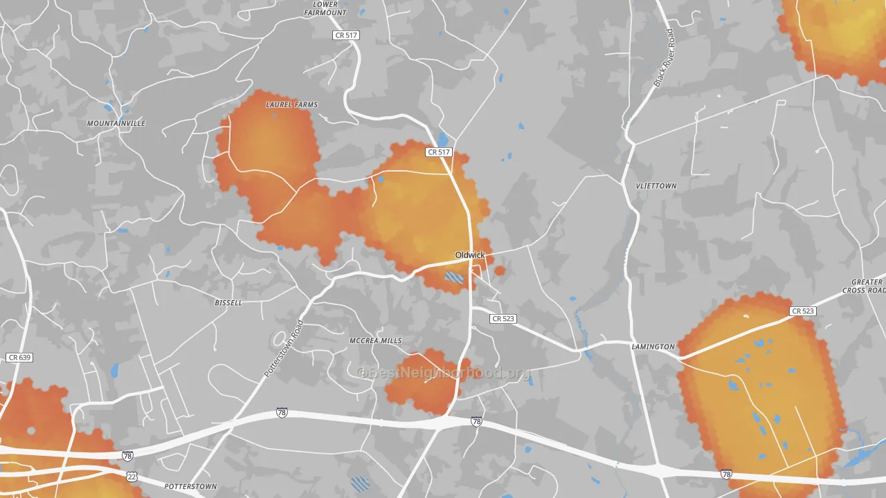Bike Grade map of Oldwick, NJ