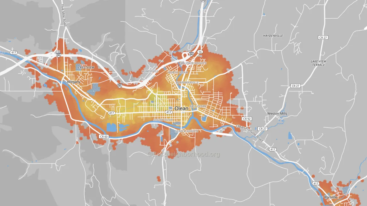 Bike Grade map of Olean, NY