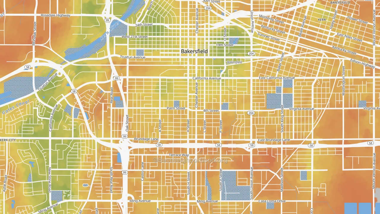 Bike Grade map of Oleander Sunset, Bakersfield, CA