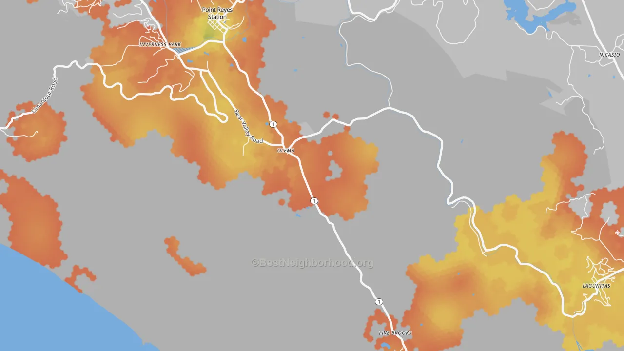 Bike Grade map of Olema, CA