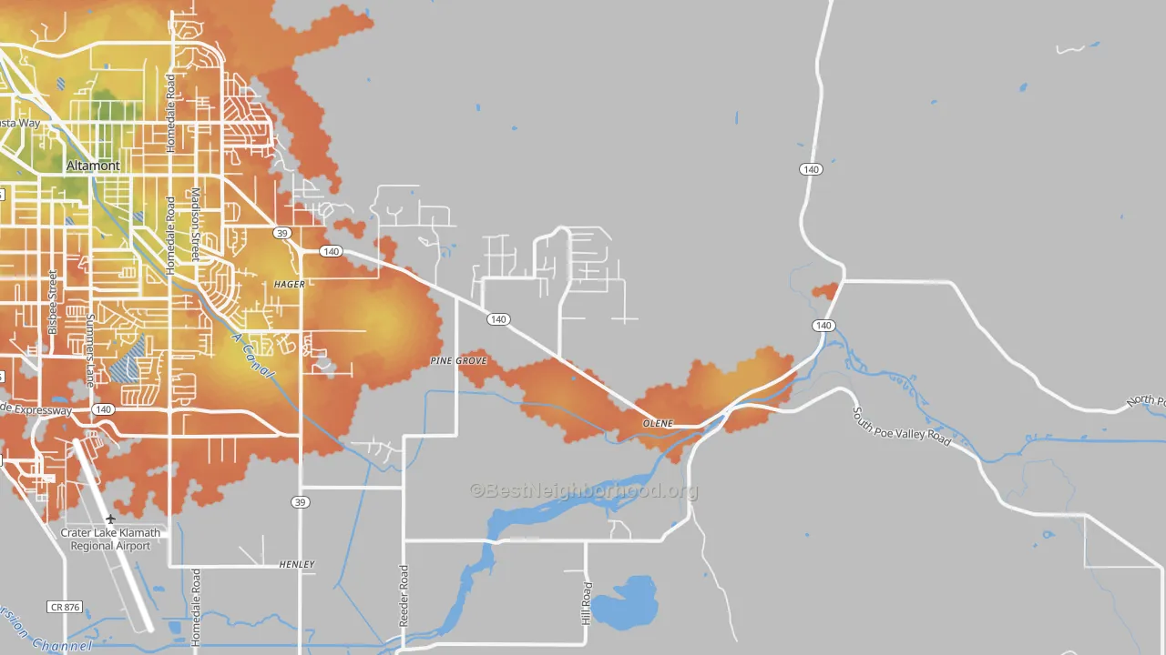 Bike Grade map of Olene, OR