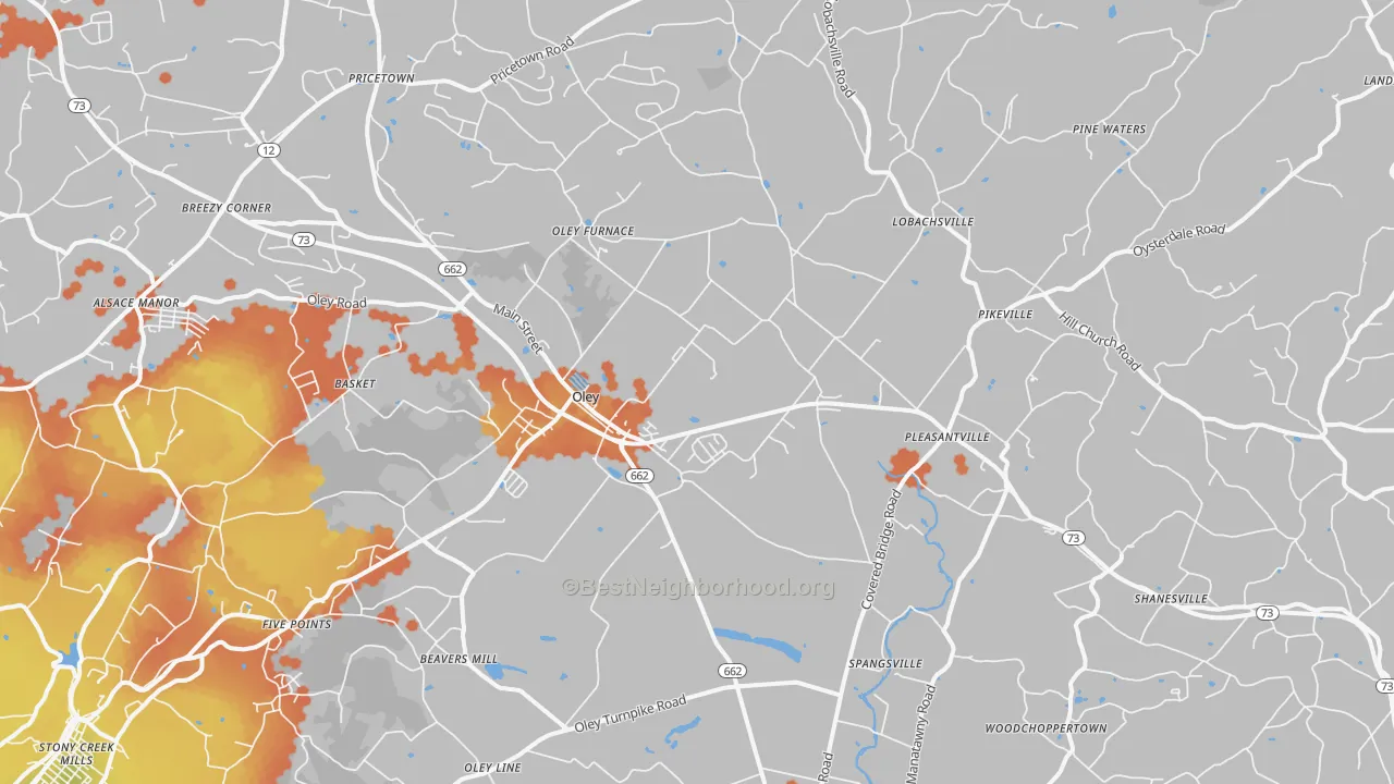 Bike Grade map of Oley, PA