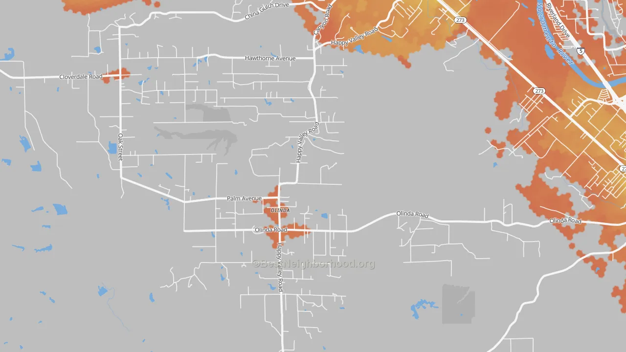 Bike Grade map of Olinda, CA