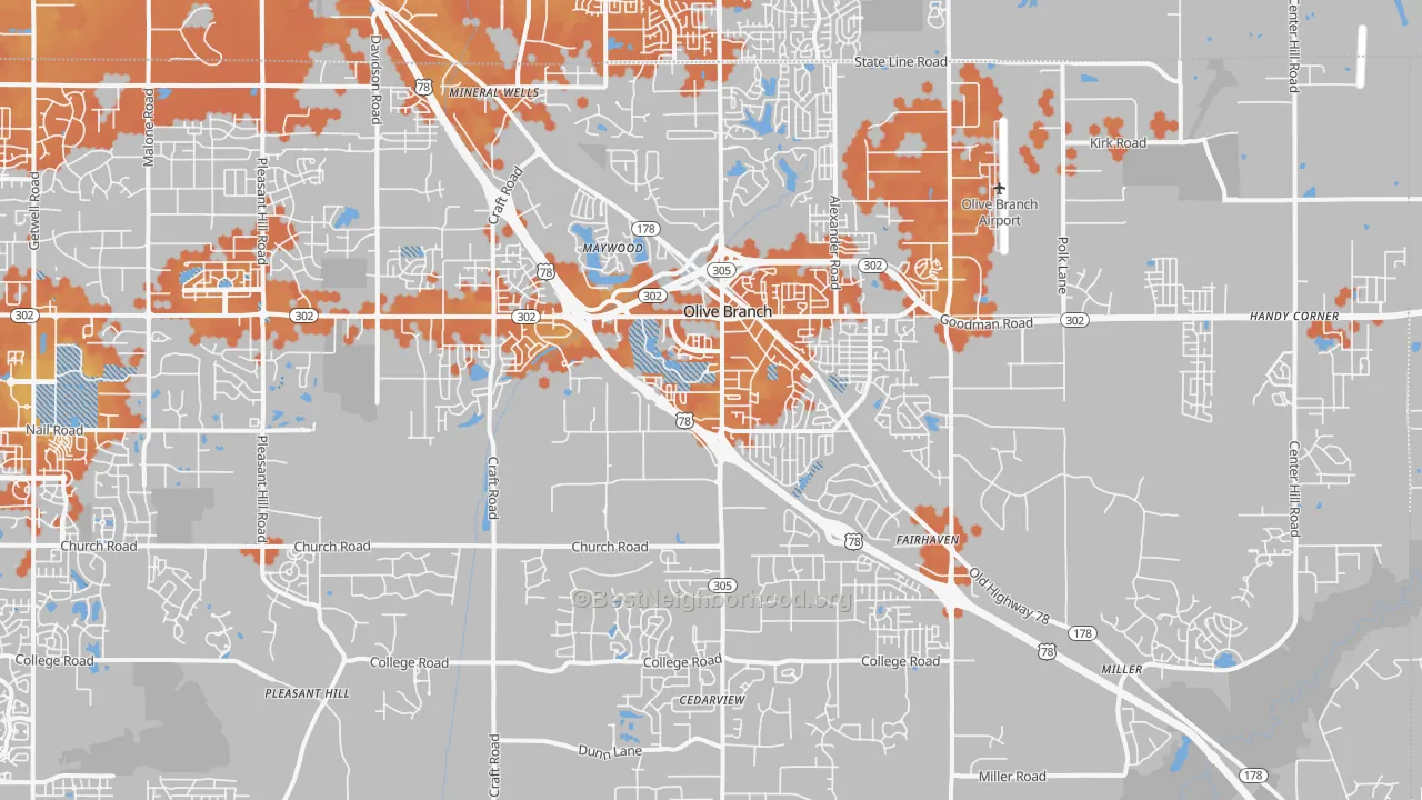 Bike Grade map of Olive Branch, MS