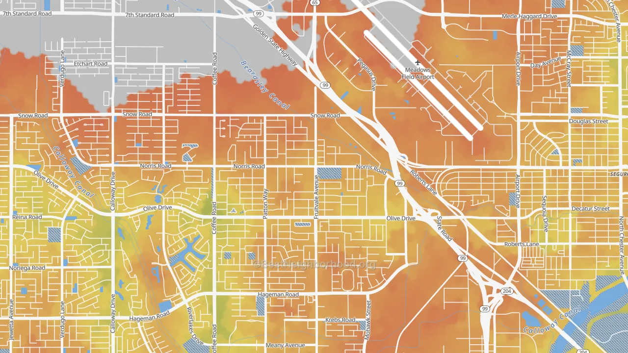 Bike Grade map of Olive Drive Area, Bakersfield, CA