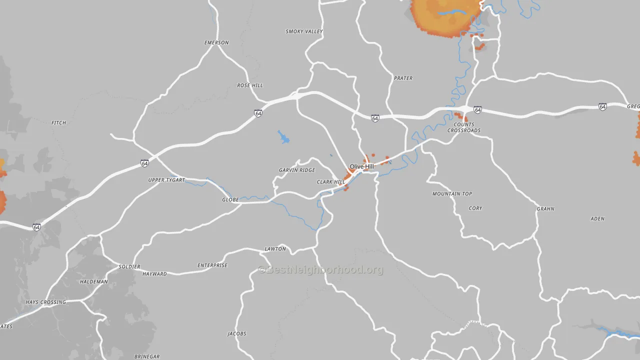 Bike Grade map of Olive Hill, KY