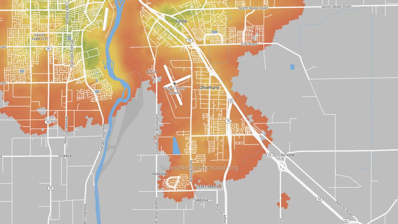 Bike Grade map of Olivehurst, CA