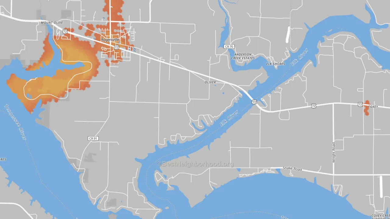 Bike Grade map of Oliver, AL