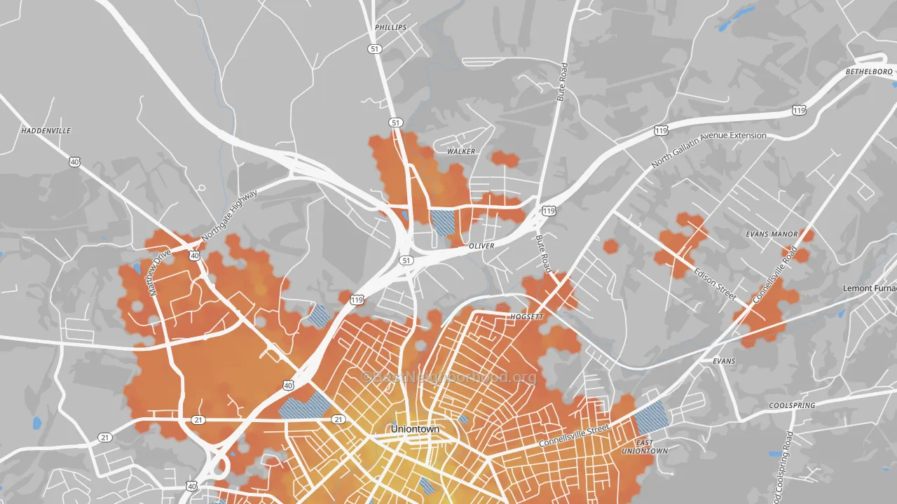 Bike Grade map of Oliver, PA