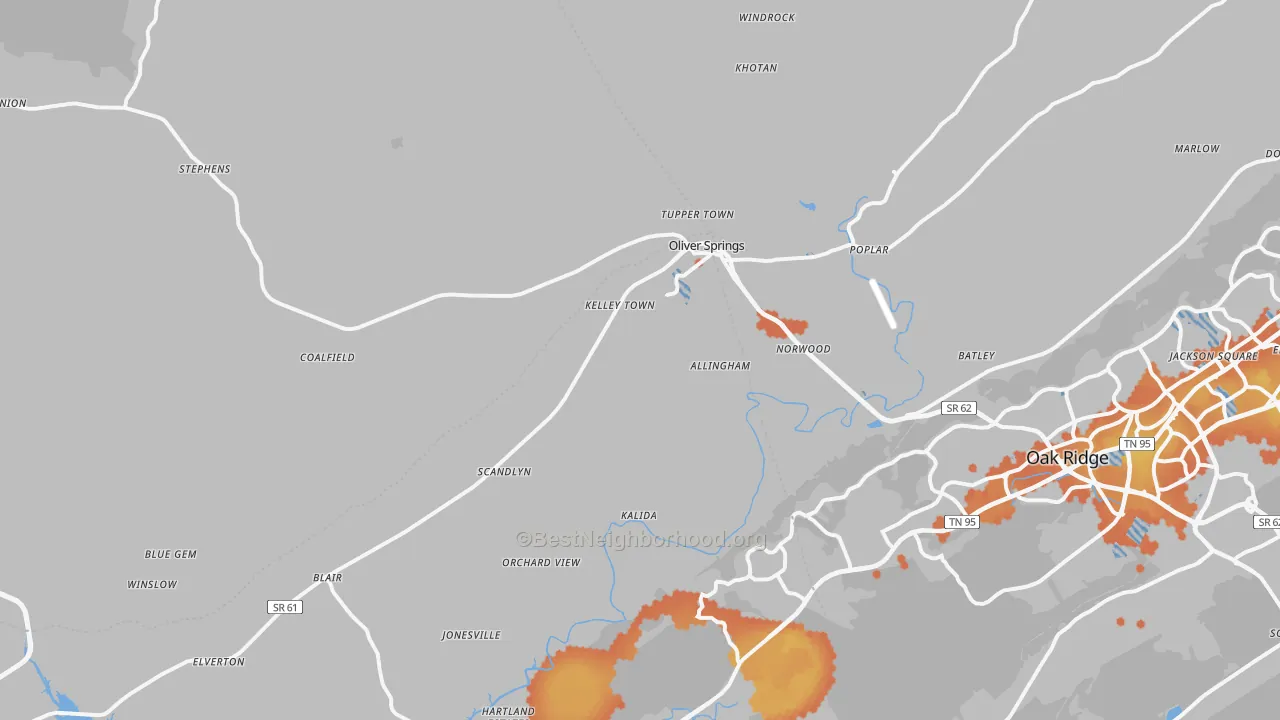 Bike Grade map of Oliver Springs, TN