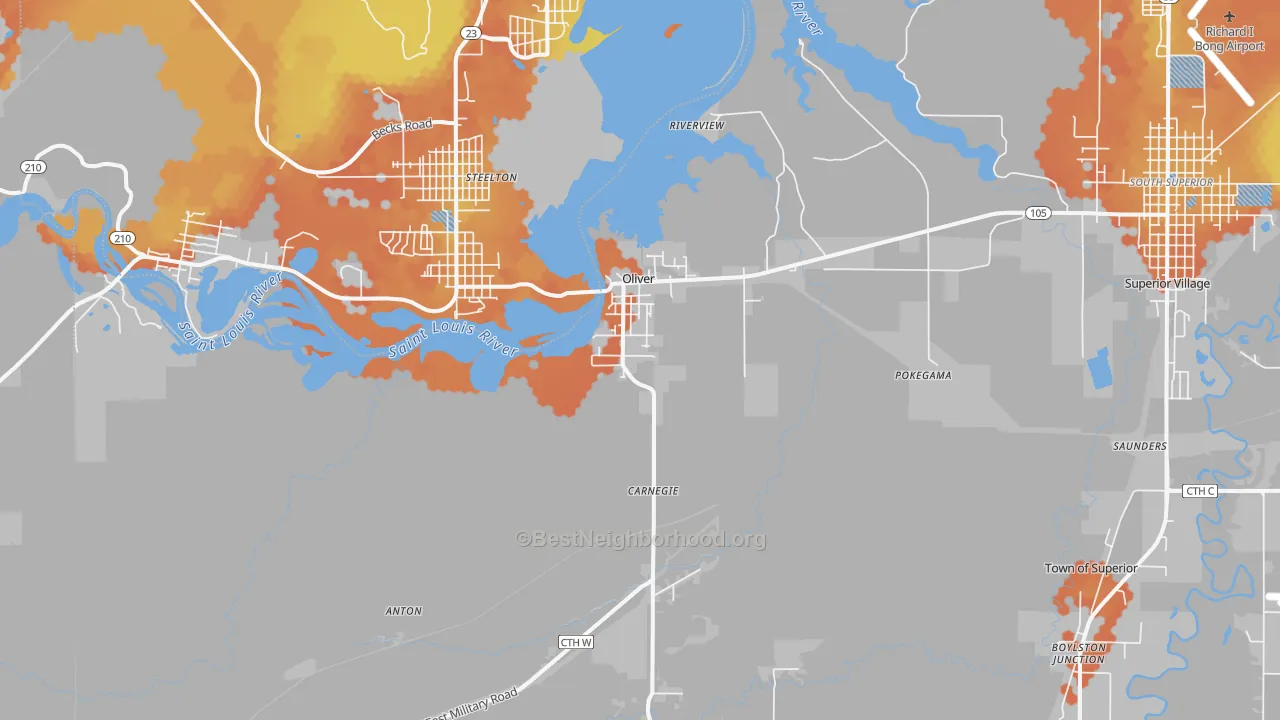 Bike Grade map of Oliver, WI