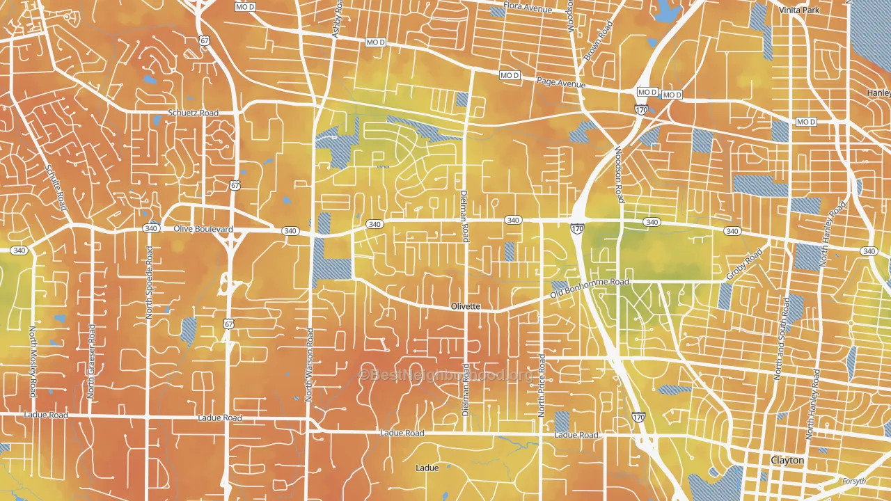 Bike Grade map of Olivette, MO