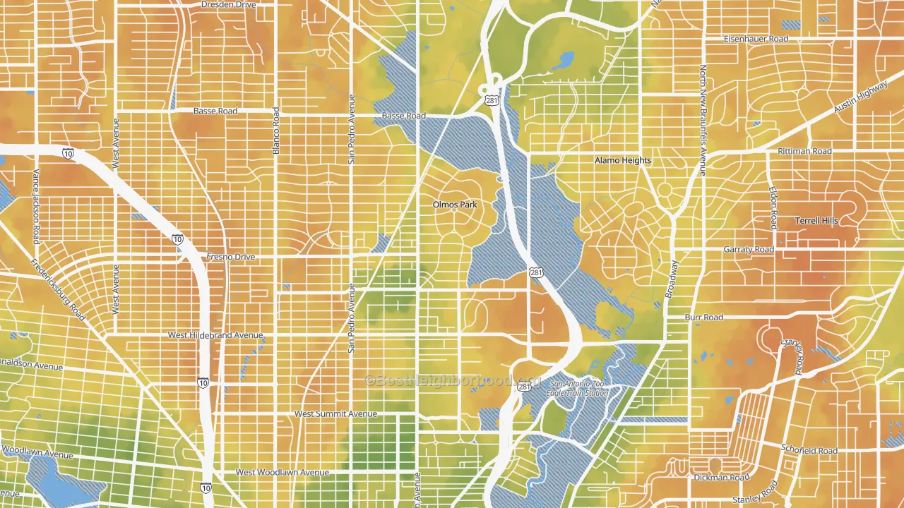 Bike Grade map of Olmos Park, TX