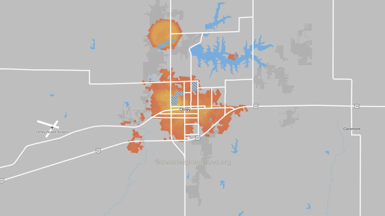 Bike Grade map of Olney, IL