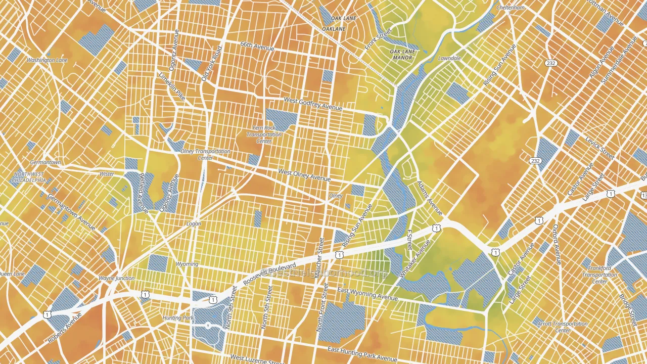 Bike Grade map of Olney, Philadelphia, PA