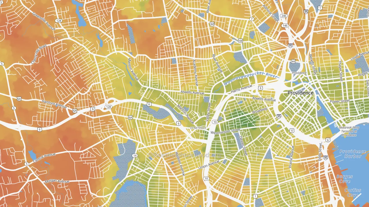 Bike Grade map of Olneyville, Providence, RI