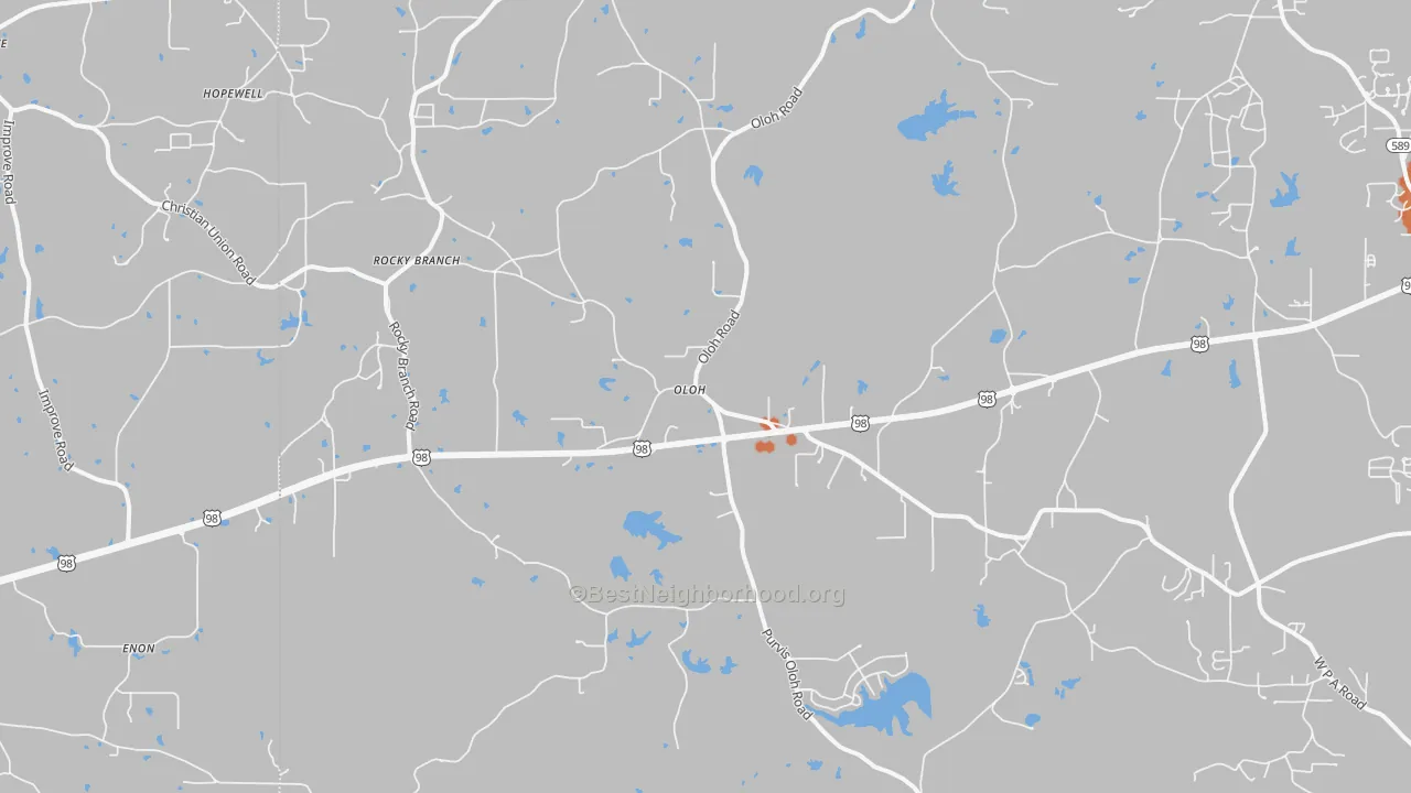 Bike Grade map of Oloh, MS