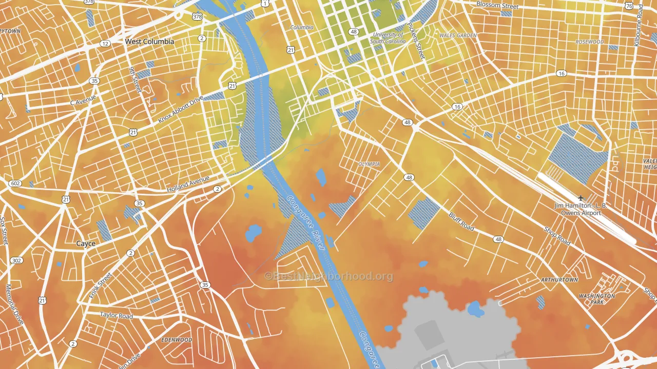 Bike Grade map of Olympia, SC