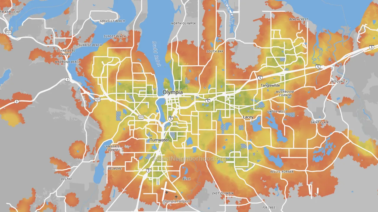 Bike Grade map of Olympia, WA