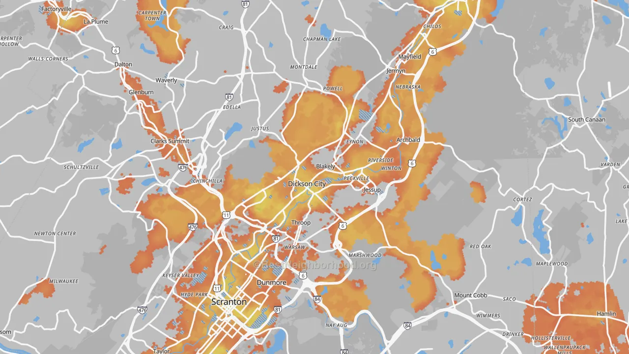 Bike Grade map of Olyphant, PA