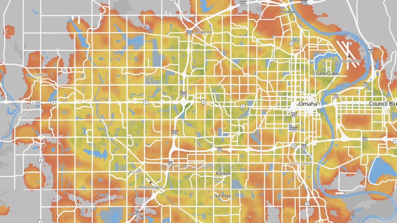 Bike Grade map of Omaha, NE