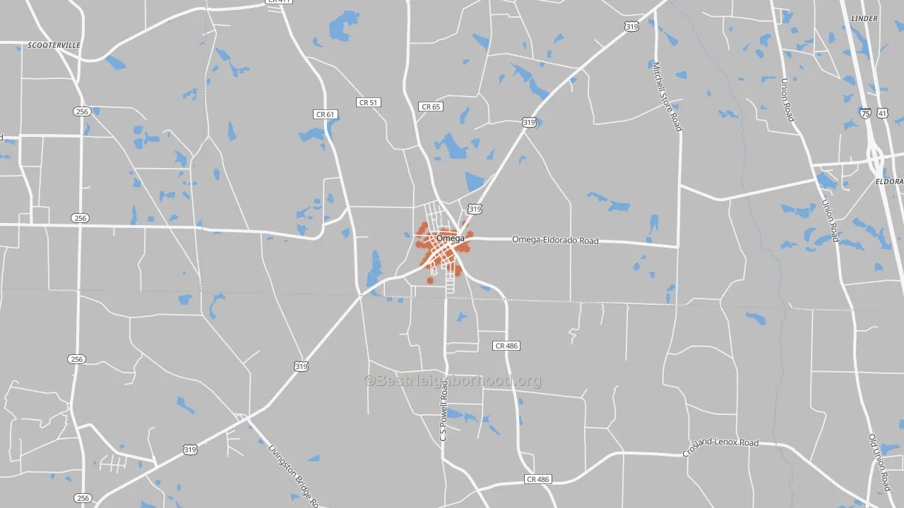 Bike Grade map of Omega, GA