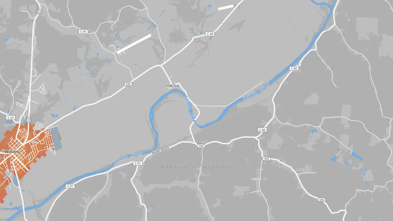 Bike Grade map of Omega, OH