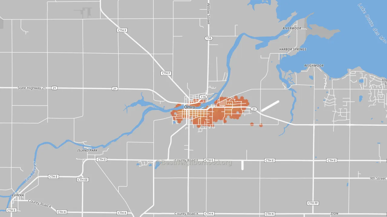 Bike Grade map of Omro, WI